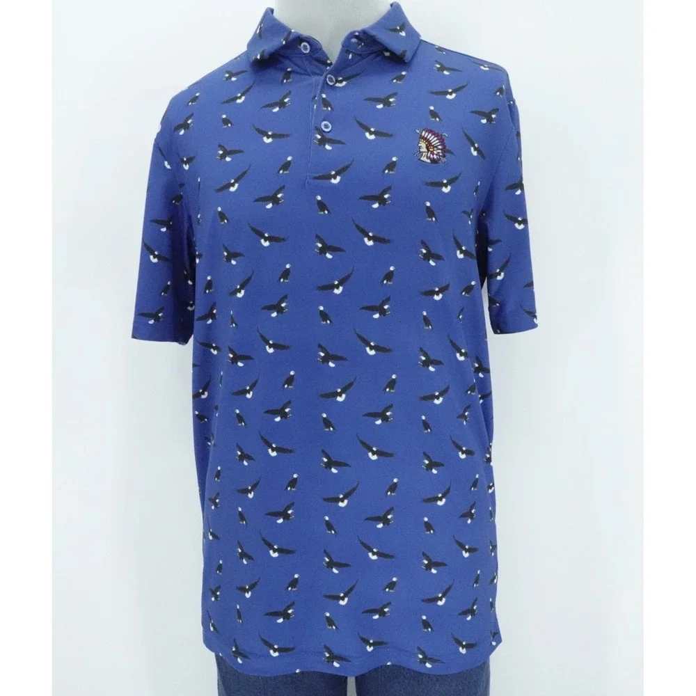 Shinnecock Hills‎ Golf Club Polo Mens Medium Blue Eagle Print Embroidered Logo